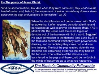 Jesus power over the supernatural - Mathew 8 verses 28 to 34 | PPT