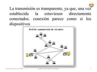 	La transmisión es transparente, ya que, una vez establecida la estuviesen directamente conectados. conexión parece como si los dispositivos Instituto Tecnologico de Oaxaca18 de noviembre de 20095
