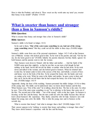 Samson Honey Riddle Jesus was honey from a lion | DOCX