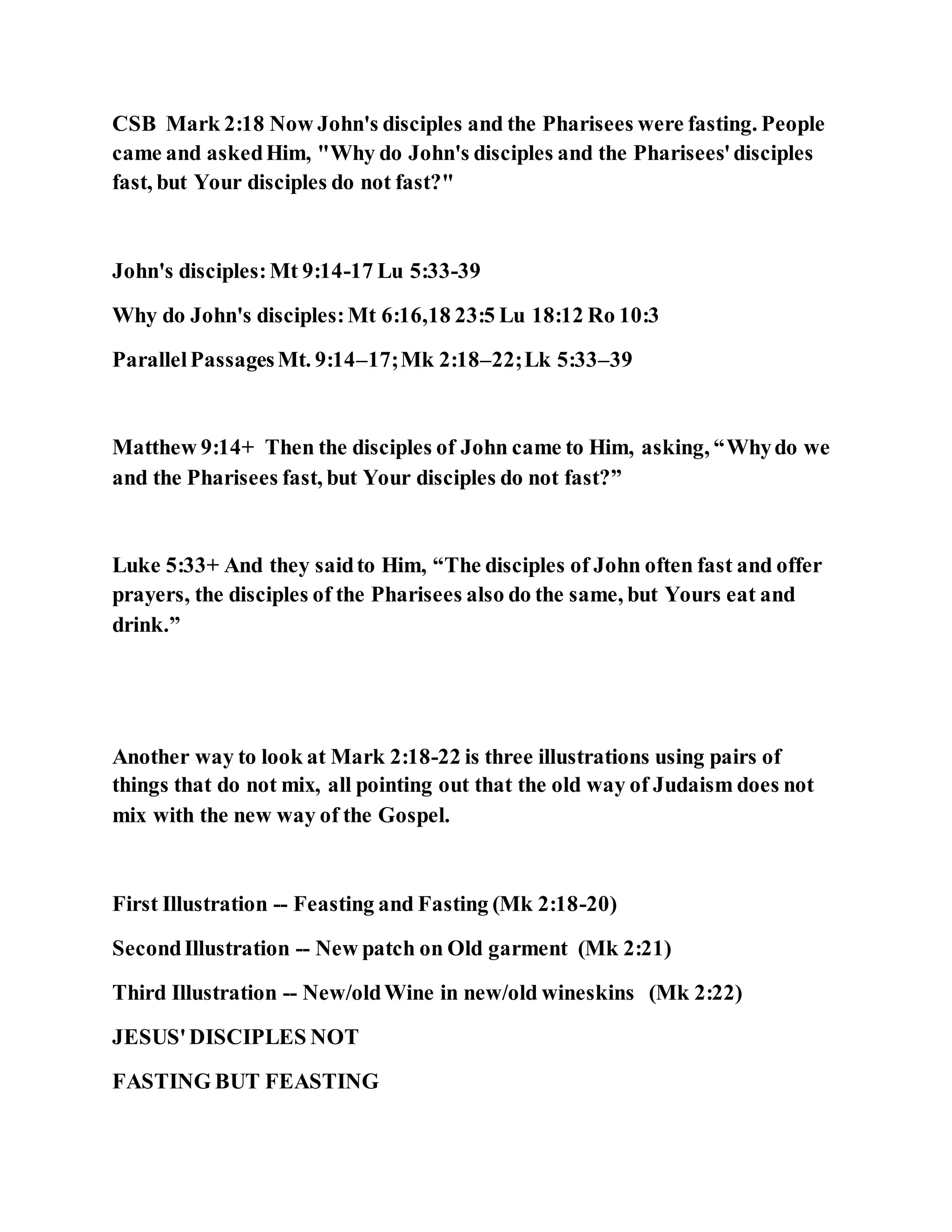 Jesus was questioned about fasting