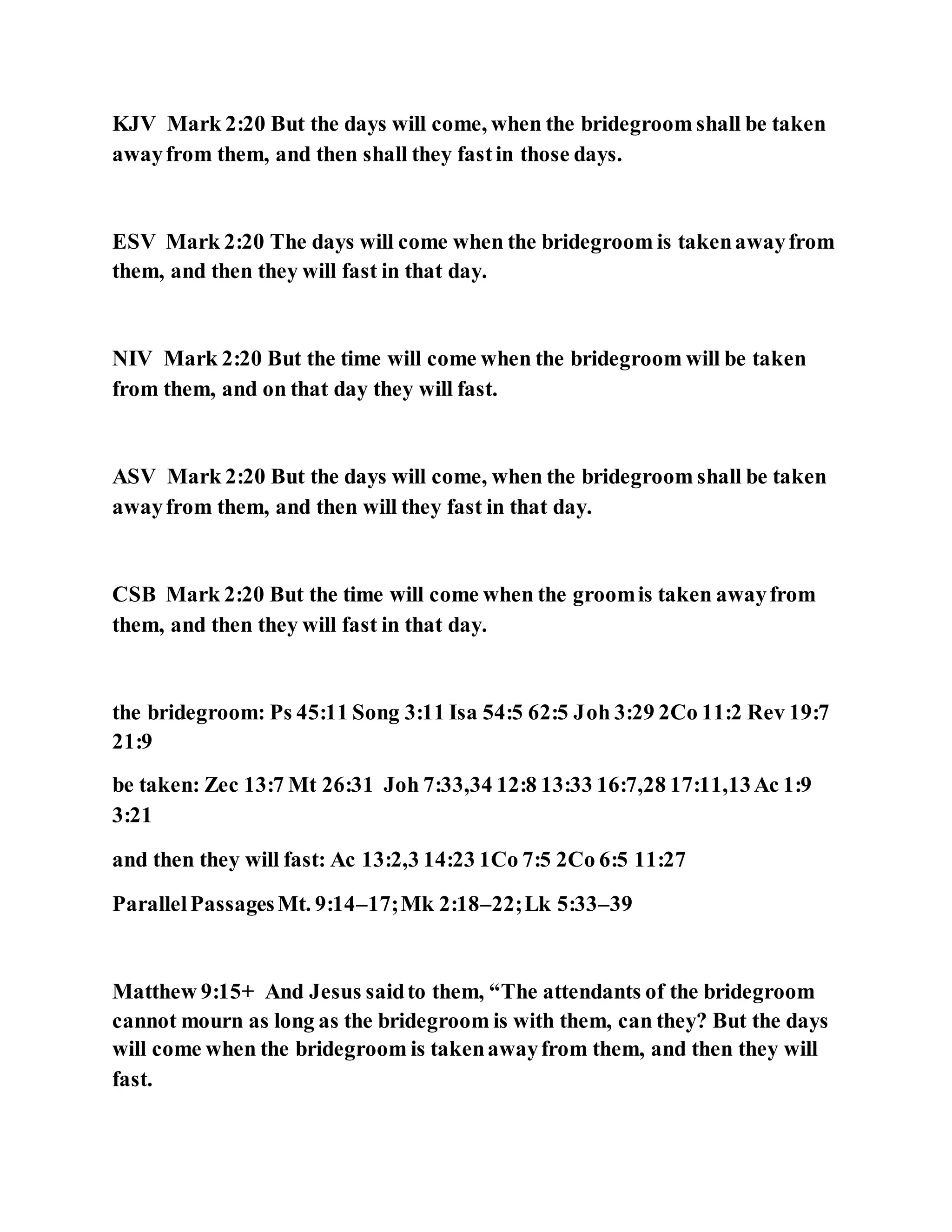 Jesus was questioned about fasting