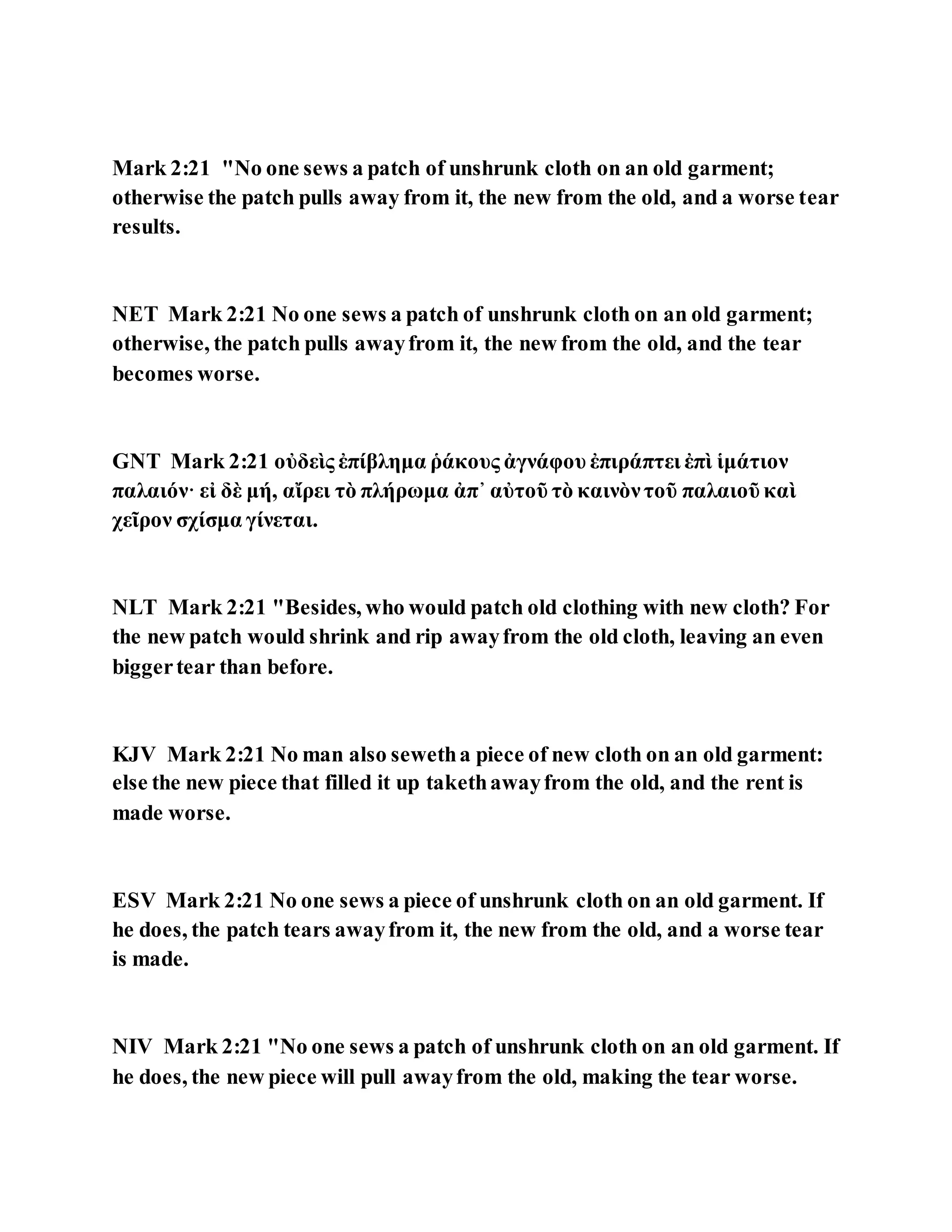 Jesus was questioned about fasting