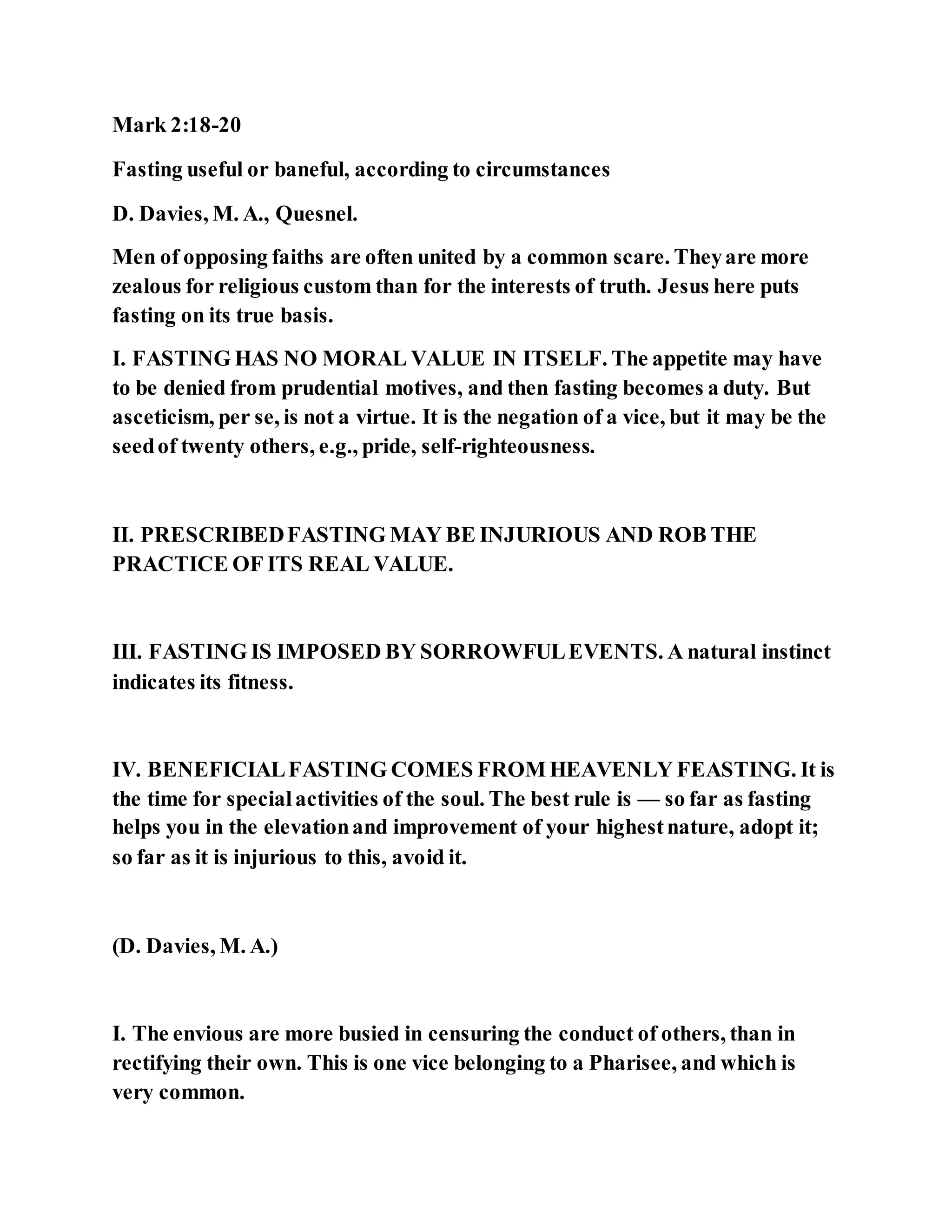 Jesus was questioned about fasting