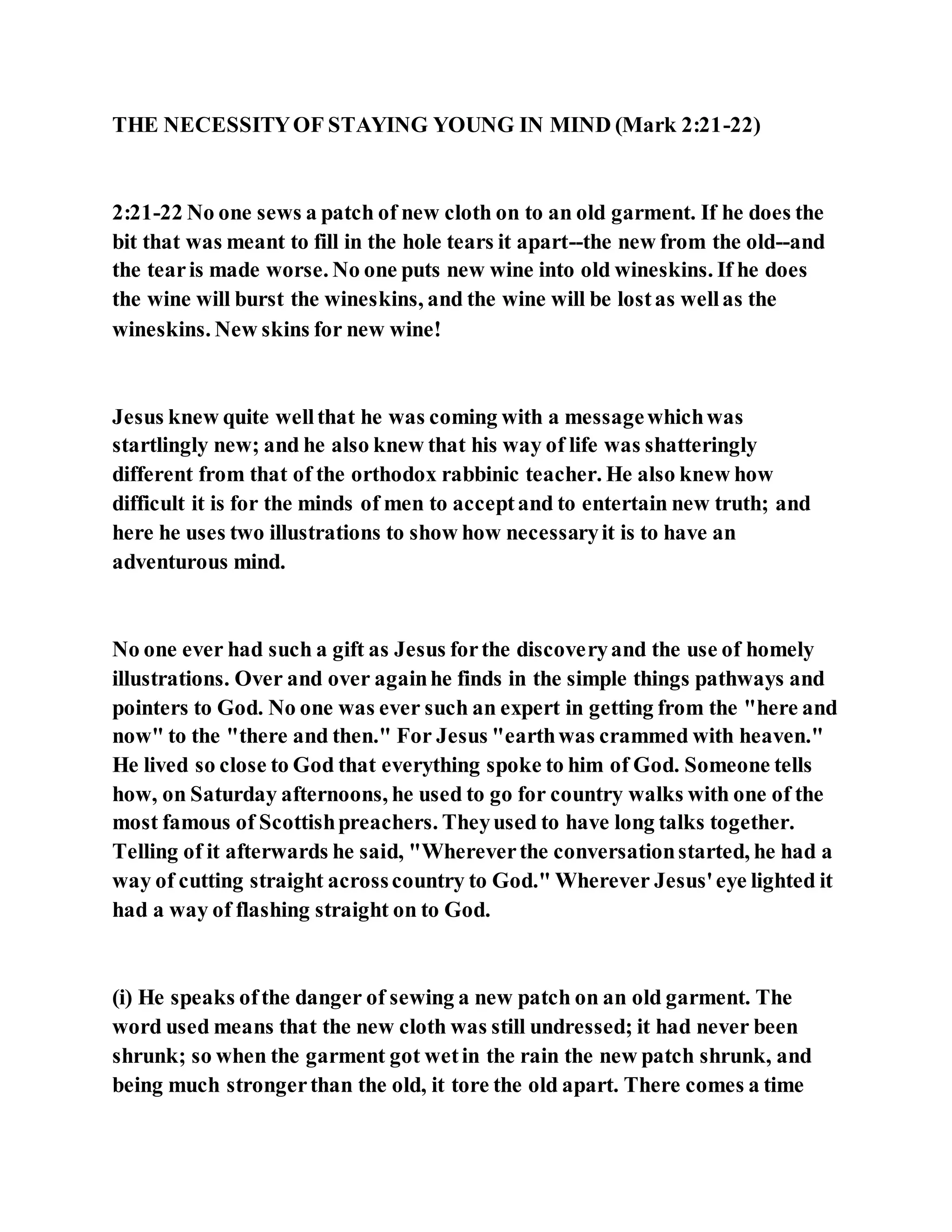 Jesus was questioned about fasting