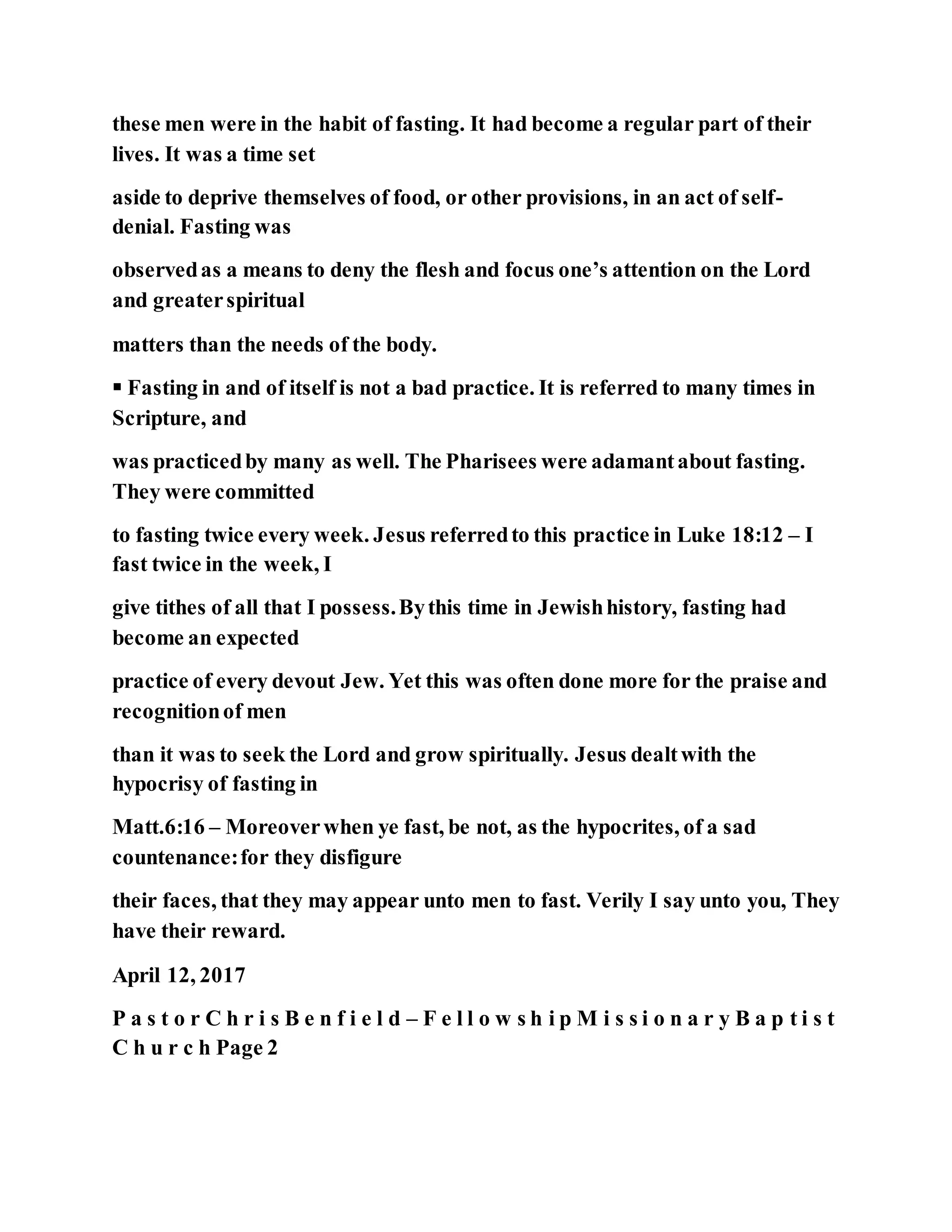 Jesus was questioned about fasting