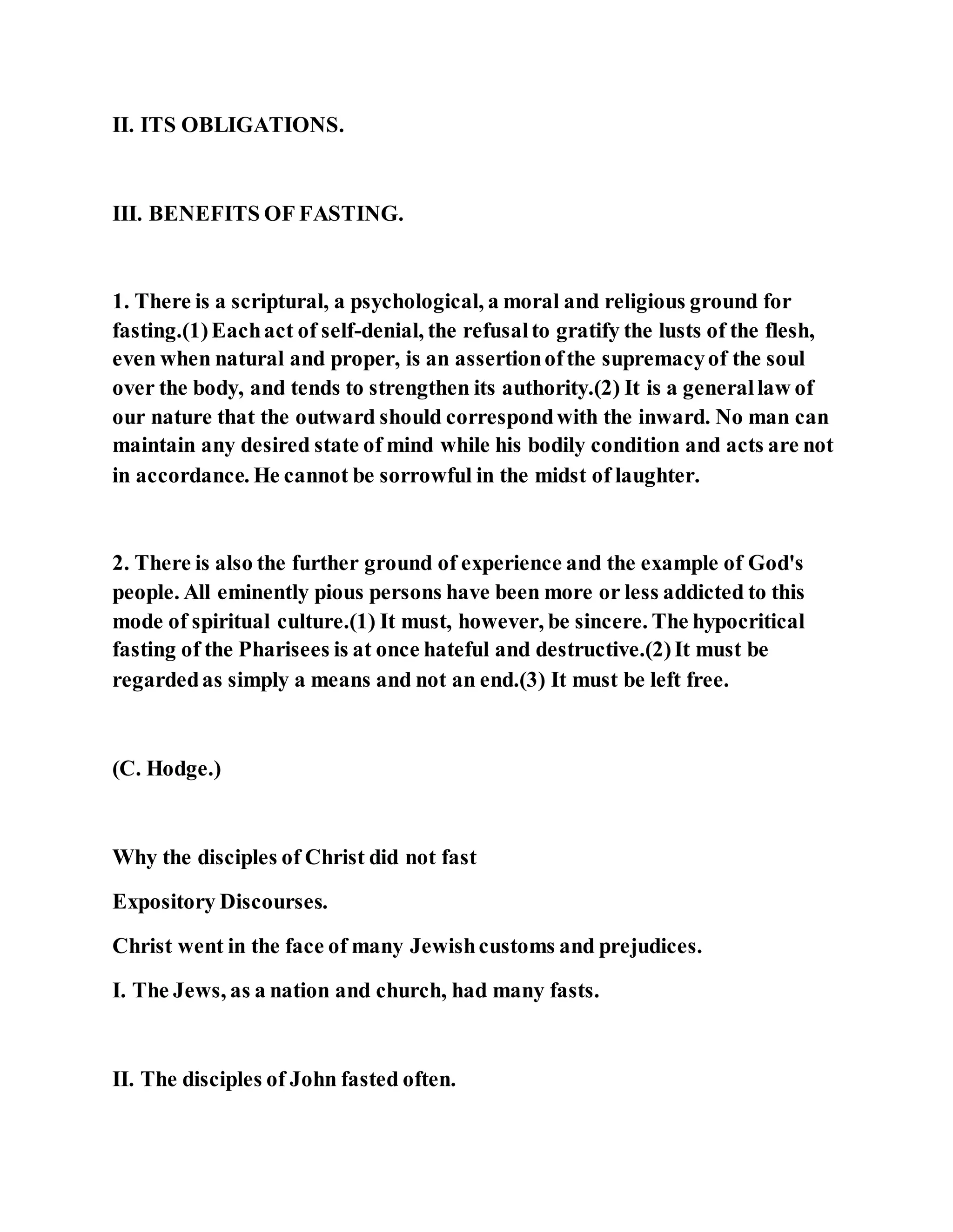 Jesus was questioned about fasting