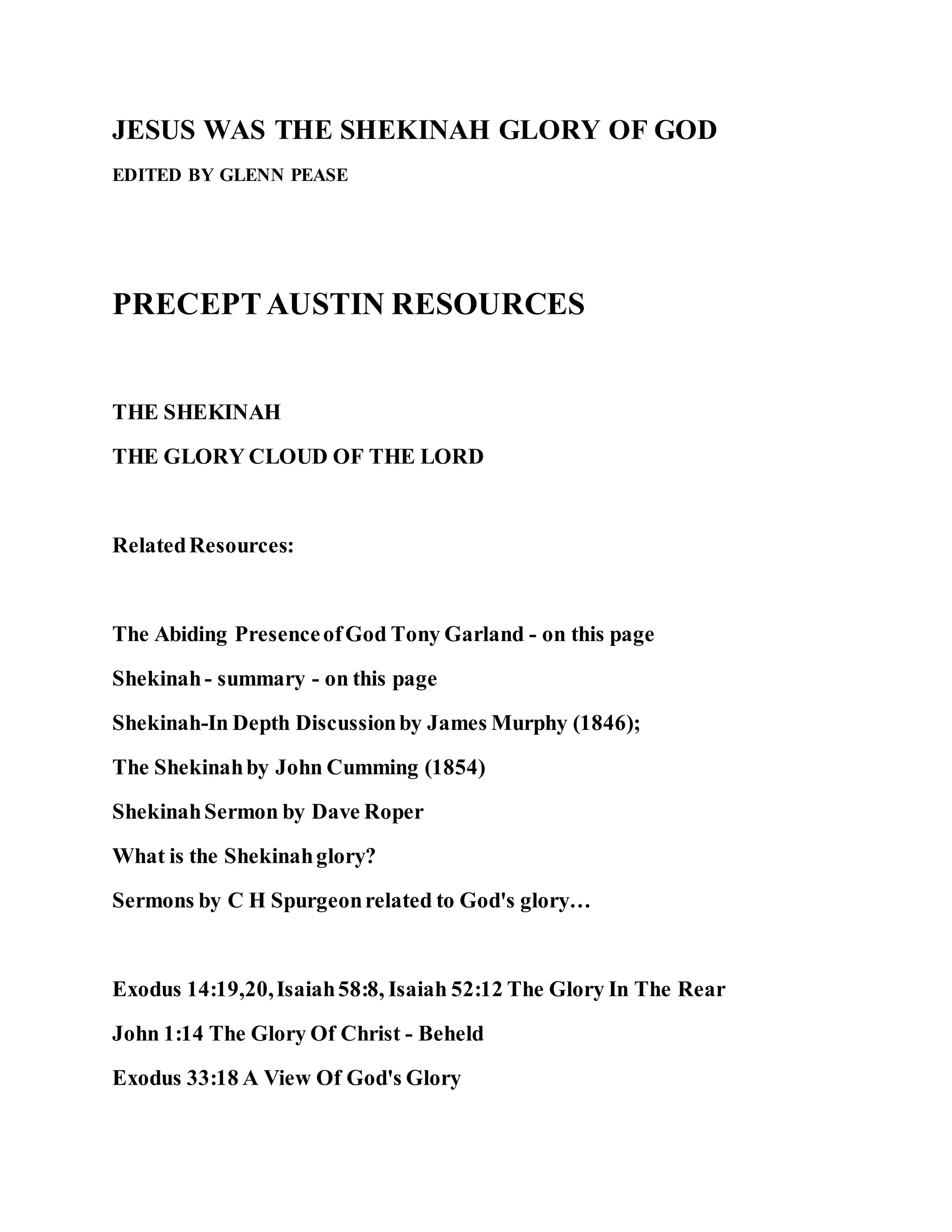Jesus was the shekinah glory of god | PDF