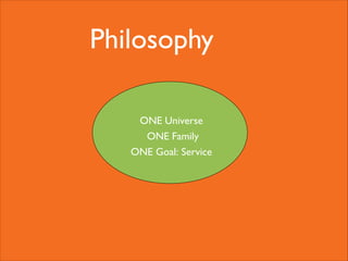Philosophy
ONE Universe
ONE Family
ONE Goal: Service

 