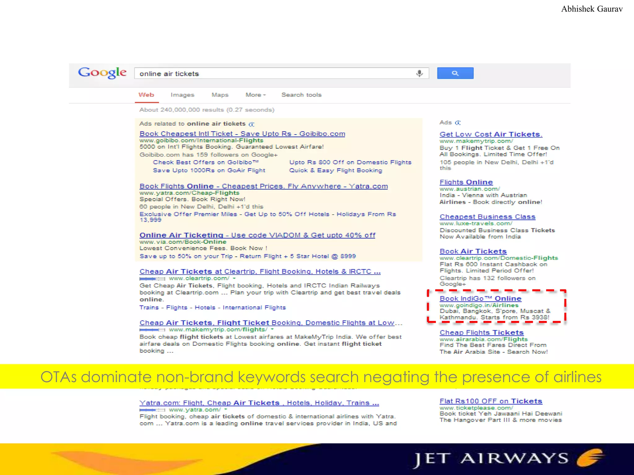 Abhishek Gaurav

OTAs dominate non-brand keywords search negating the presence of airlines

 