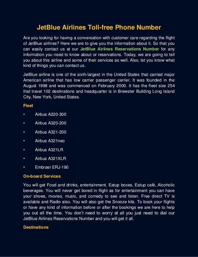 JetBlue Airlines Tollfree Phone Number (800) 2733602