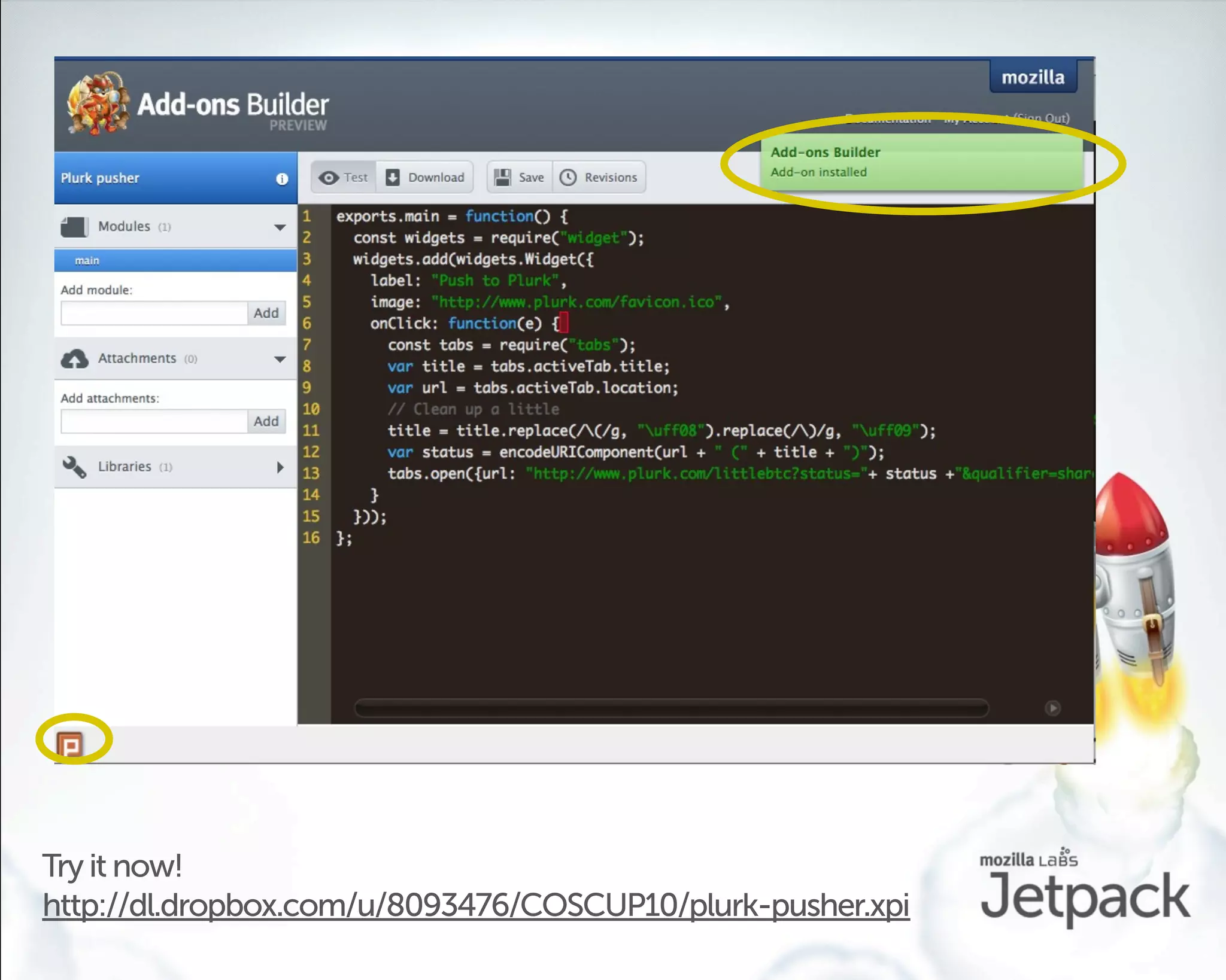 Try it now!
http://dl.dropbox.com/u/8093476/COSCUP10/plurk-pusher.xpi
 