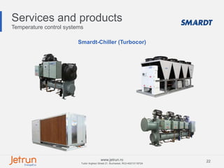 22www.jetrun.ro
Tudor Arghezi Street 21, Bucharest, RO|+40213118724
Temperature control systems
Services and products
Smardt-Chiller (Turbocor)
 