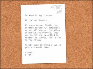 Jetset Studios Capabilities Overview