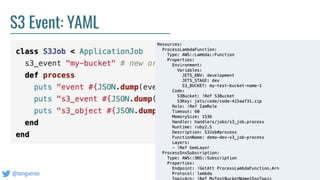 @tongueroo
S3 Event: YAML
 