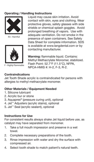 Jet Tooth Shade Instructions | PDF