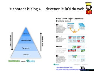 « content is King » … devenez le ROI du web http://www.copyscape.com/ http://www.webconfs.com/similar-page-checker.php 