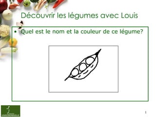 Découvrir les légumes avec Louis

• Quel est le nom et la couleur de ce légume?




                                                1
 