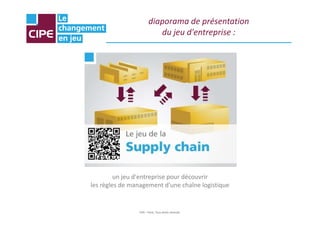 diaporama de présentation
du jeu d'entreprise :

un jeu d'entreprise pour découvrir
les règles de management d'une chaîne logistique

CIPE – Paris, Tous droits réservés

 