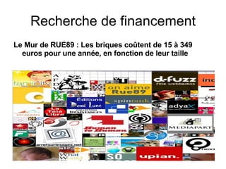 Recherche de financement Le Mur de RUE89 : Les briques coûtent de 15 à 349 euros pour une année, en fonction de leur taille   