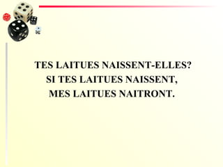 TES LAITUES NAISSENT-ELLES? SI TES LAITUES NAISSENT, MES LAITUES NAITRONT. 