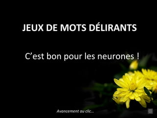 JEUX DE MOTS DÉLIRANTS
Avancement au clic…
C’est bon pour les neurones !
 