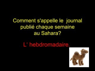 Comment s'appelle le  journal publié chaque semaine  au Sahara?  L‘ hebdromadaire.  