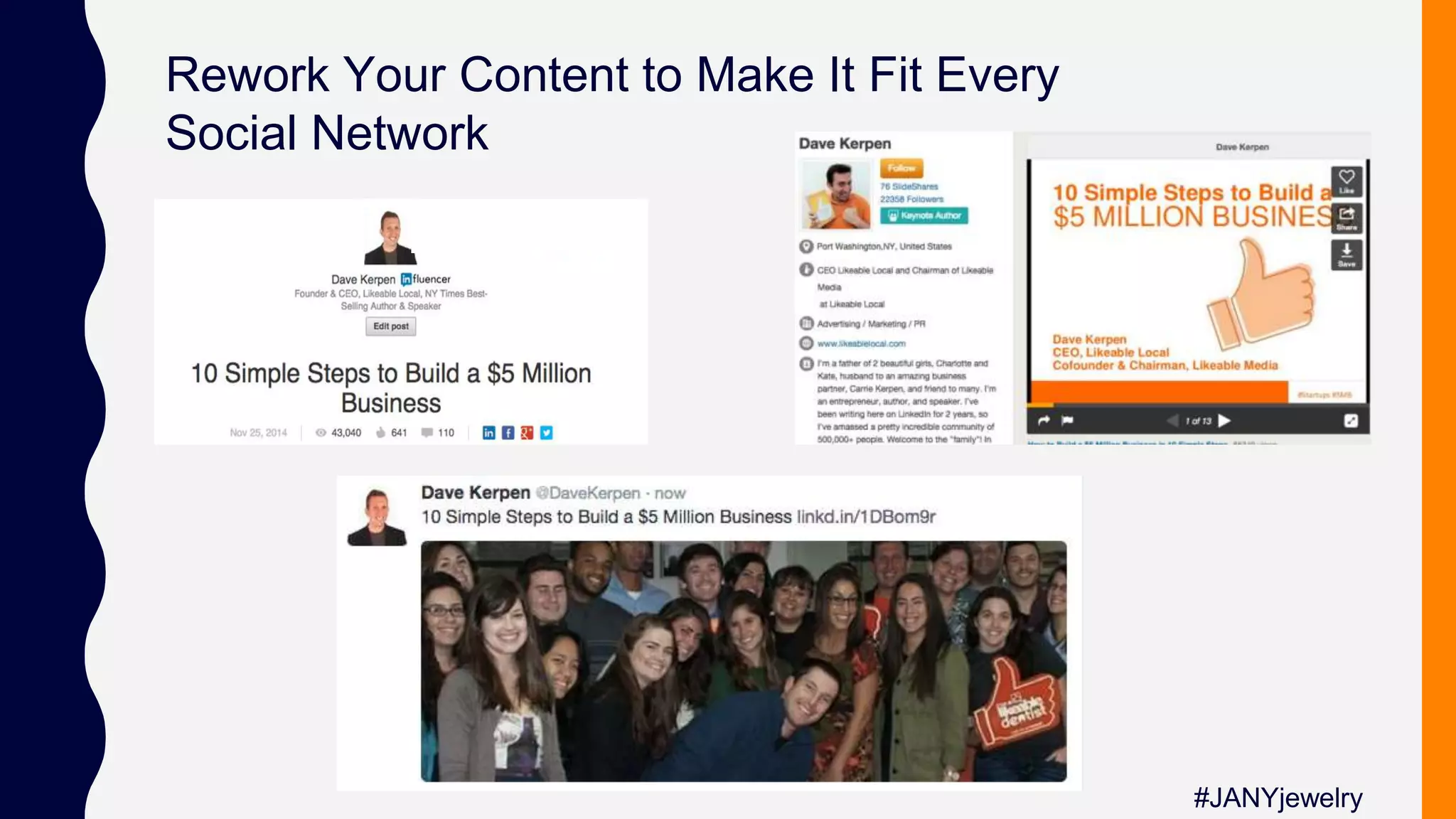 Rework Your Content to Make It Fit Every
Social Network
#JANYjewelry
 