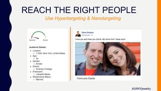 REACH THE RIGHT PEOPLE
Use Hypertargeting & Nanotargeting
#JANYjewelry
 