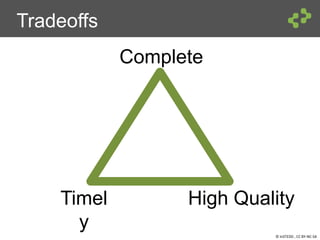 © InSTEDD , CC BY-NC-SA
Tradeoffs
Timel
y
Complete
High Quality
 