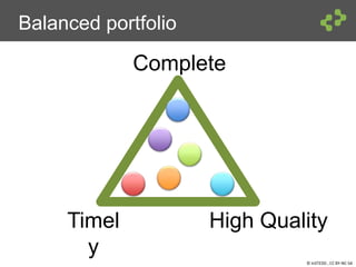 © InSTEDD , CC BY-NC-SA
Balanced portfolio
Timel
y
Complete
High Quality
 