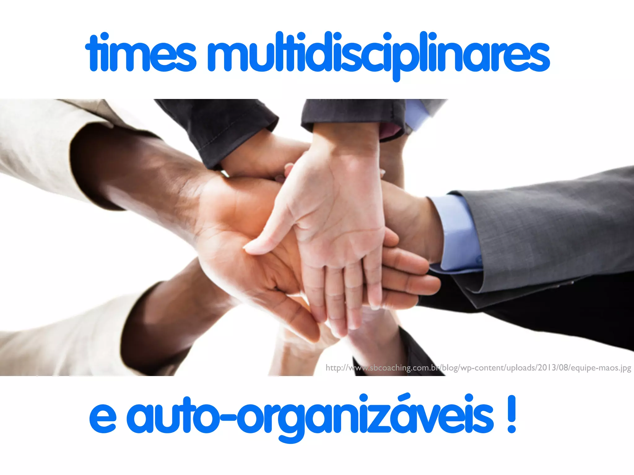 times multidisciplinares 
http://www.sbcoaching.com.br/blog/wp-content/uploads/2013/08/equipe-maos.jpg 
e auto-organizáveis ! 
 
