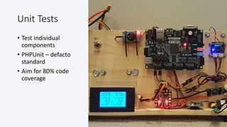 @colinodell
Unit Tests
• Test individual
components
• PHPUnit – defacto
standard
• Aim for 80% code
coverage
 