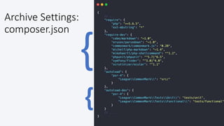@colinodell
Archive Settings:
composer.json
{
{
 