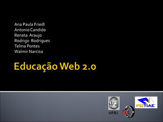 GT - 5

Ana Paula Friedl
Antonio Candido
Renata Araujo
Rodrigo Rodrigues
Telma Pontes
Walmir Narciso




                    UFRJ
 