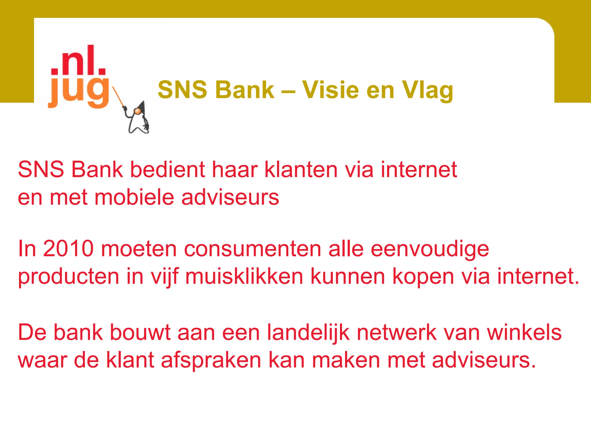 SNS Bank – Visie en VlagDe IT uitdagingen: Internet
