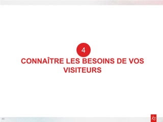 49
CONNAÎTRE LES BESOINS DE VOS
VISITEURS
4
 