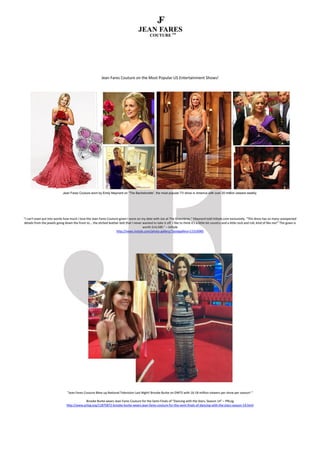 Jean Fares Couture on the Most Popular US Entertainment Shows!-Newsletter May 2012