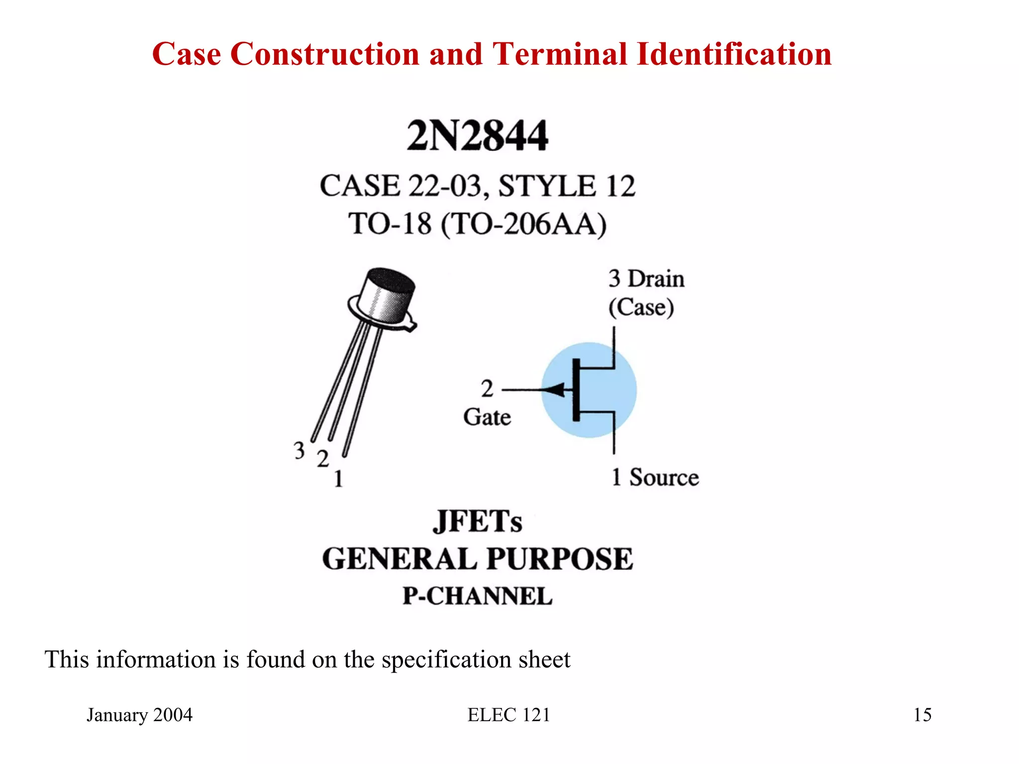 January 2004 ELEC 121 15
Case Construction and Terminal Identification
This information is found on the specification sheet
 