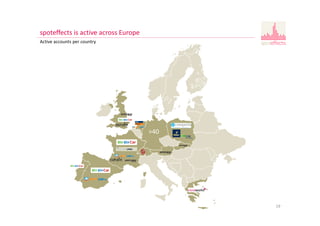 19
spoteffects is active across Europe
Active accounts per country
>40
 