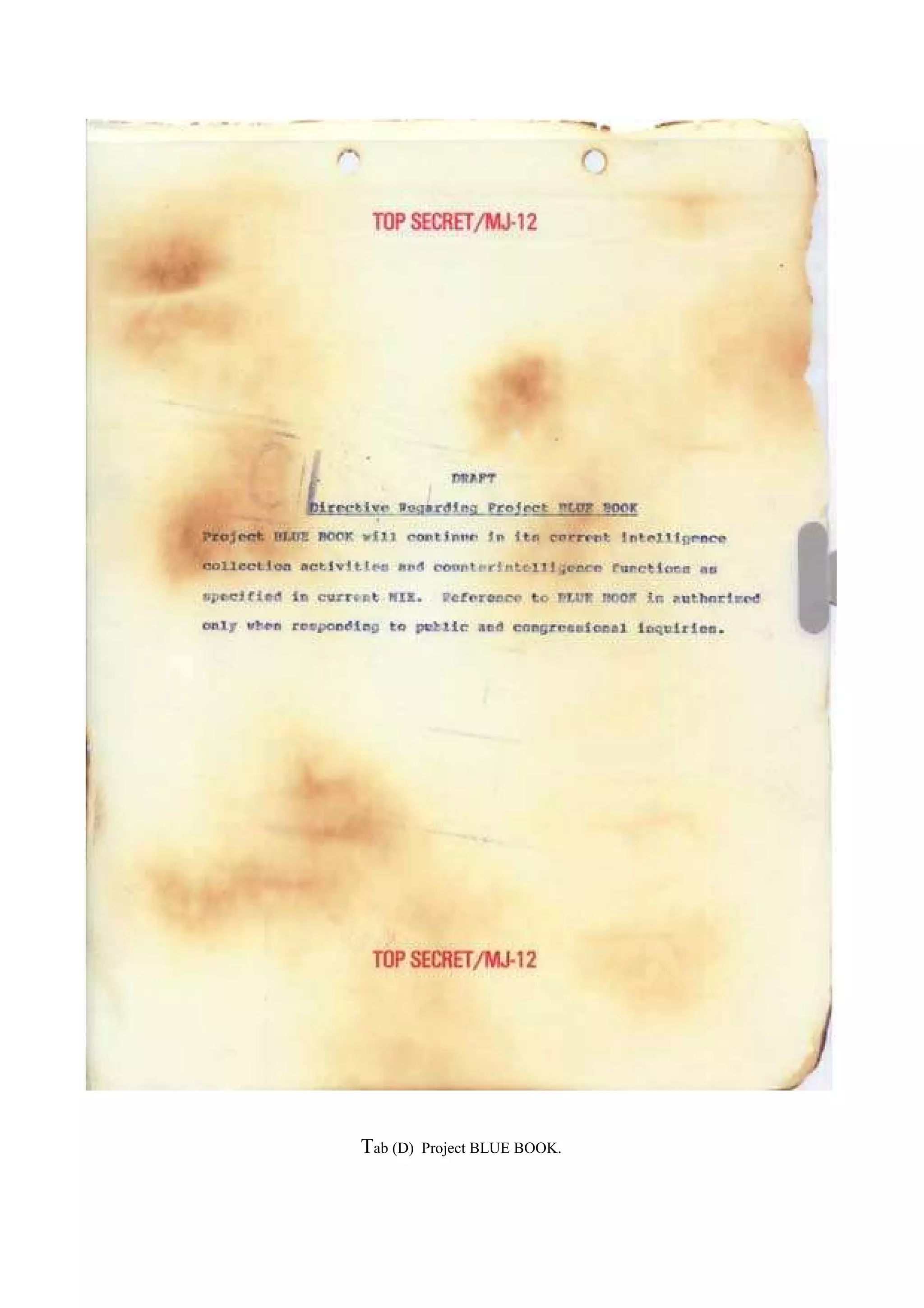 Tab (D) Project BLUE BOOK.
 