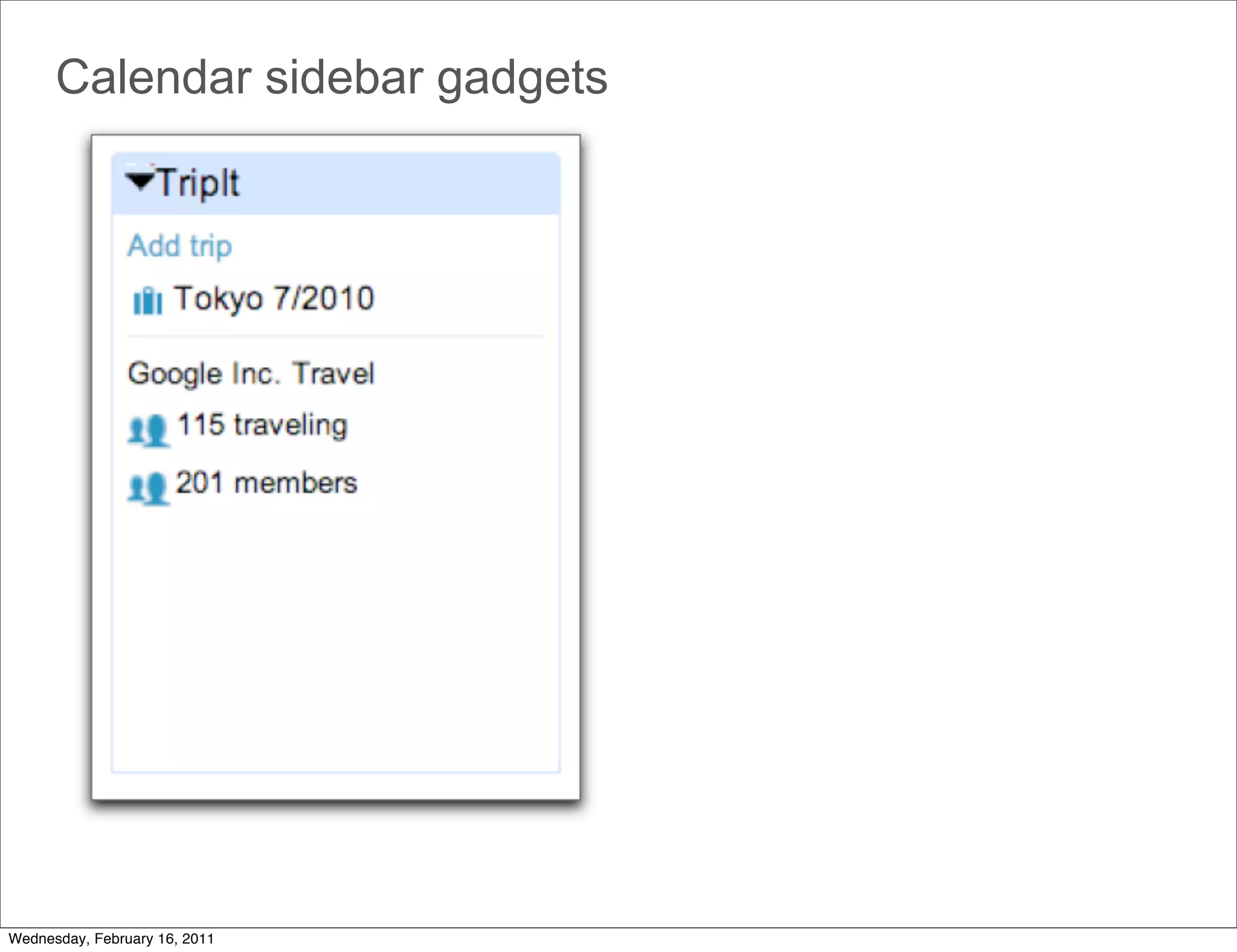Calendar sidebar gadgets




Wednesday, February 16, 2011
 