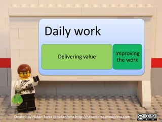 Daily work
                                                         Improving
                         Delivering value
                                                          the work




Created by Håkan Forss @hakanforss http://hakanforss.wordpress.com
 