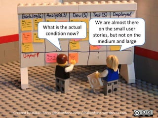 We are almost there
                 What is the actual              on the small user
                  condition now?              stories, but not on the
                                                medium and large




Created by Håkan Forss @hakanforss http://hakanforss.wordpress.com
 
