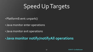 ©2017 CodeKaram52
JDK 9 ExclusiveTime JDK8 ExclusiveTime Method Name
2.302 2.352 ObjectMonitor::exit(bool,…)
0.000 0.961 ObjectMonitor::ExitEpilog(Thread*
,…)
Monitor Exit
 