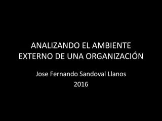 ANALIZANDO EL AMBIENTE
EXTERNO DE UNA ORGANIZACIÓN
Jose Fernando Sandoval Llanos
2016
 