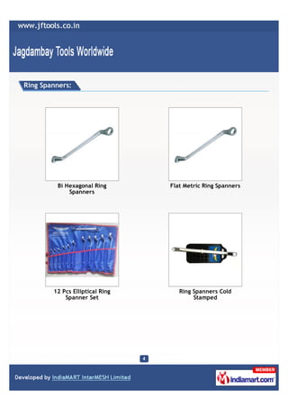 Ring Spanners:




         Bi Hexagonal Ring       Flat Metric Ring Spanners
             Spanners




        12 Pcs Elliptical Ring      Ring Spanners Cold
            Spanner Set                  Stamped
 
