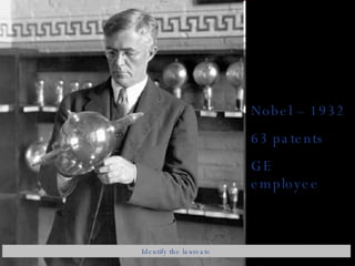 Nobel – 1932 63 patents GE employee Identify the laureate 