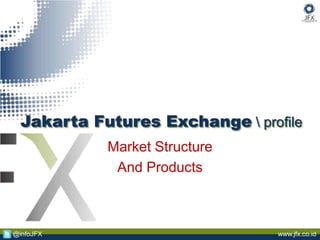 www.jfx.co.id@infoJFX
Jakarta Futures Exchange  profile
Market Structure
And Products
 