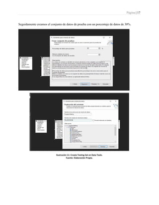 Página | 17
Seguidamente creamos el conjunto de datos de prueba con un porcentaje de datos de 30%.
Ilustración 11: Create Testing Set en Data Tools.
Fuente: Elaboración Propia.
 