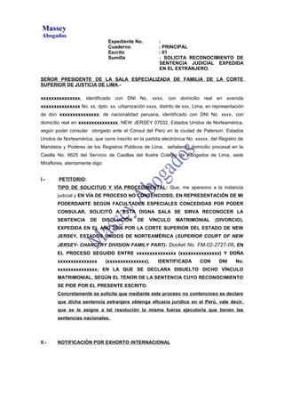 MODELO DE EXEQUÁTUR - RECONOCIMIENTO DE SENTENCIA JUDICIAL EXPEDIDA…